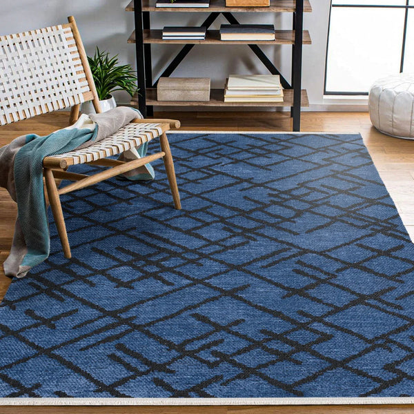 Siyah Geometrik Minimalist Halı - Yıkanabilir - Kaymaz Taban - Pati Dostu