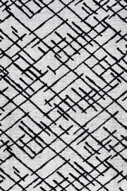 Beyaz Siyah Geometrik Geometrik Desenli Halı - Yıkanabilir - Kaymaz Taban - Pati Dostu