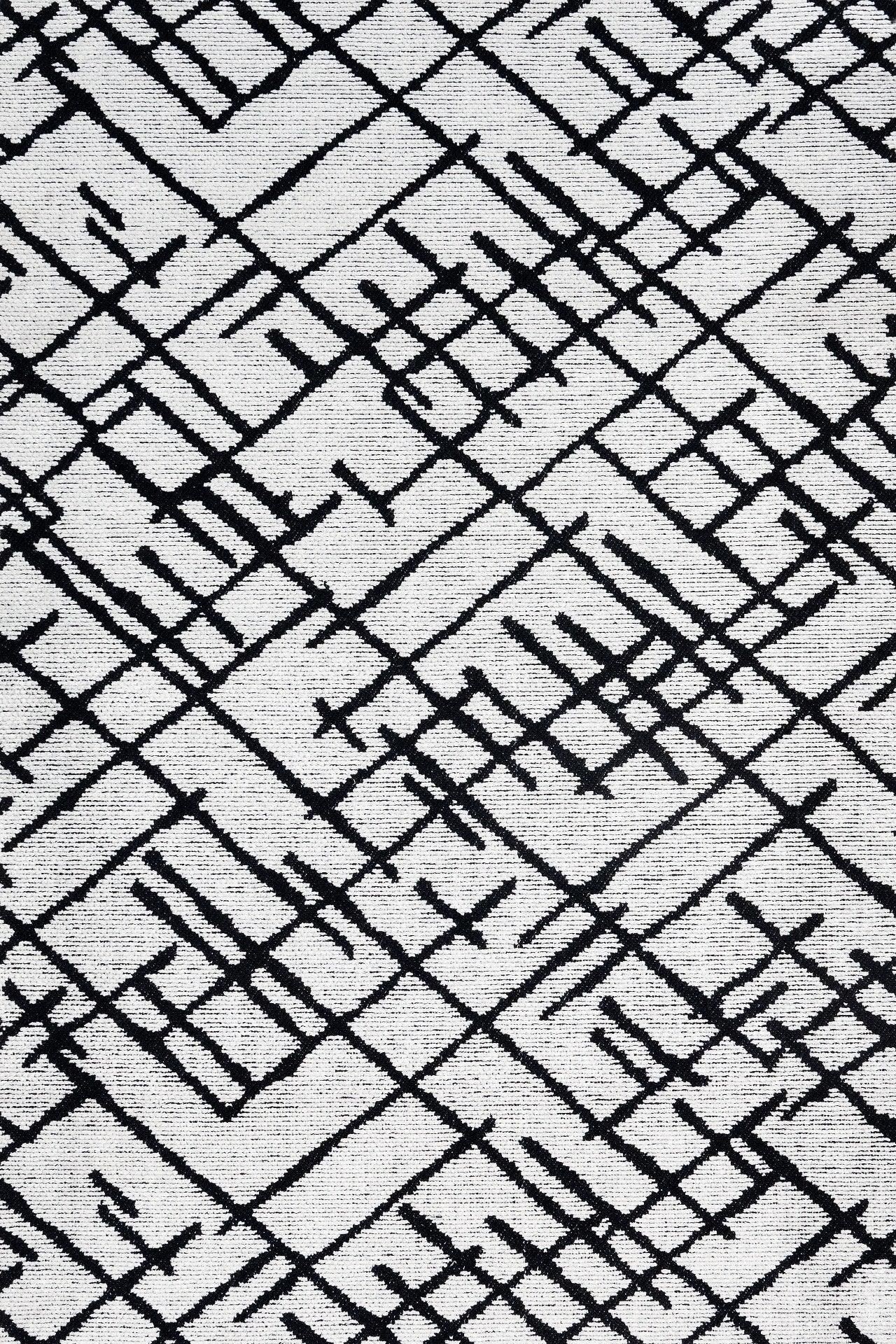 Beyaz Siyah Geometrik Geometrik Desenli Halı - Yıkanabilir - Kaymaz Taban - Pati Dostu