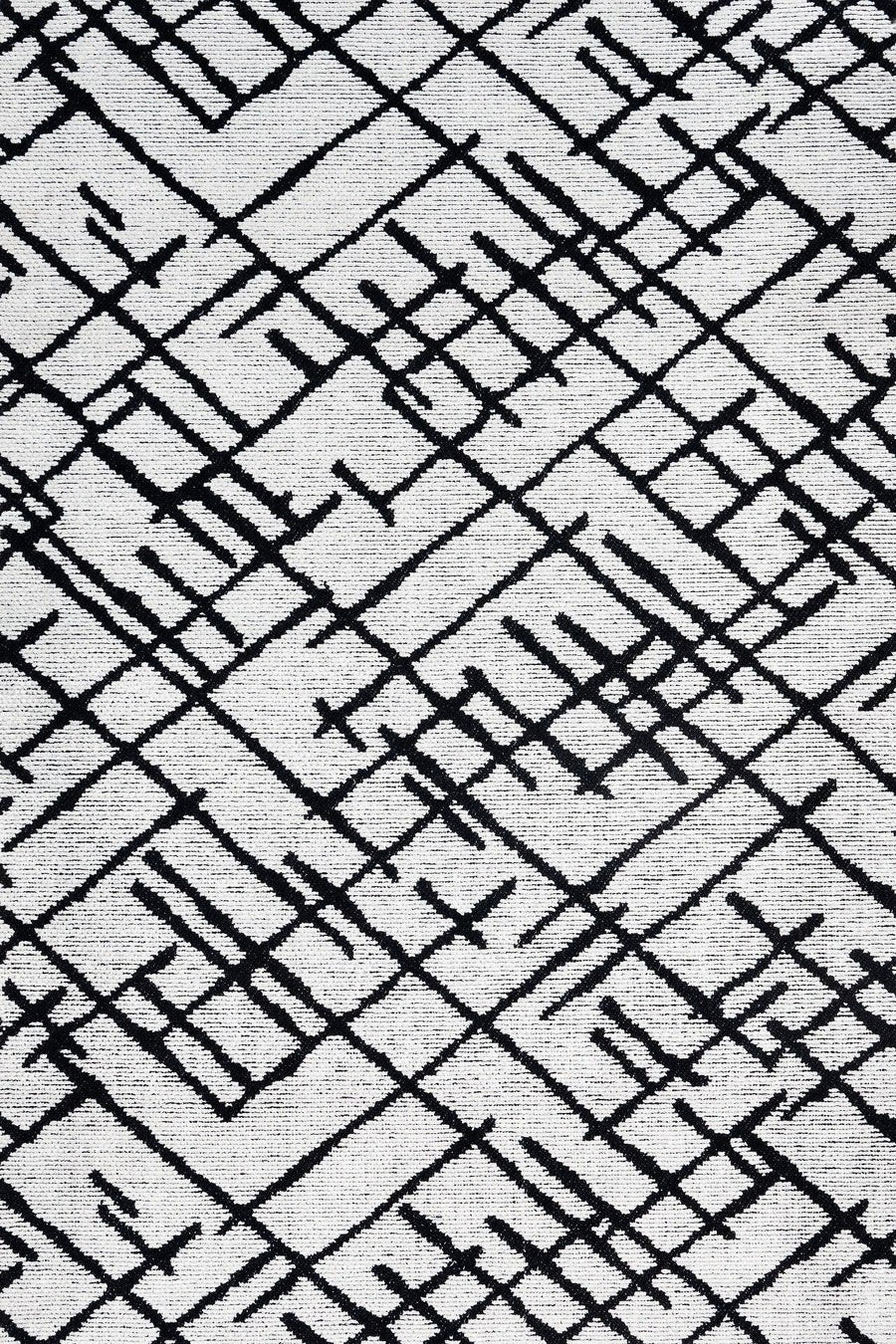 Beyaz Siyah Geometrik Geometrik Desenli Halı - Yıkanabilir - Kaymaz Taban - Pati Dostu