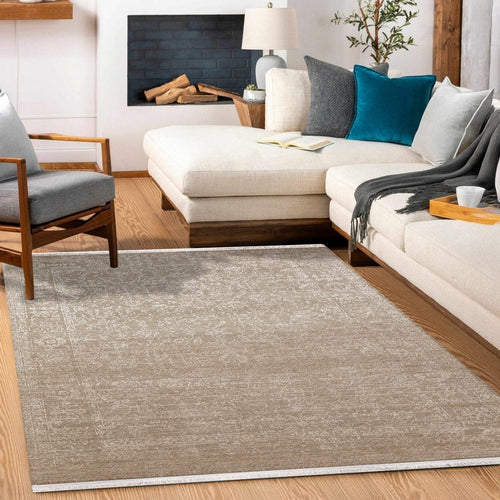 Bej Klasik Modern Etnik Desenli Halı  | Makinada Yıkanabilir | Hav Toz Vermez | Leke Tutmayan | Kaymaz Taban | Dijital Makine Baskı | Salon Yolluk Mutfak Halısı