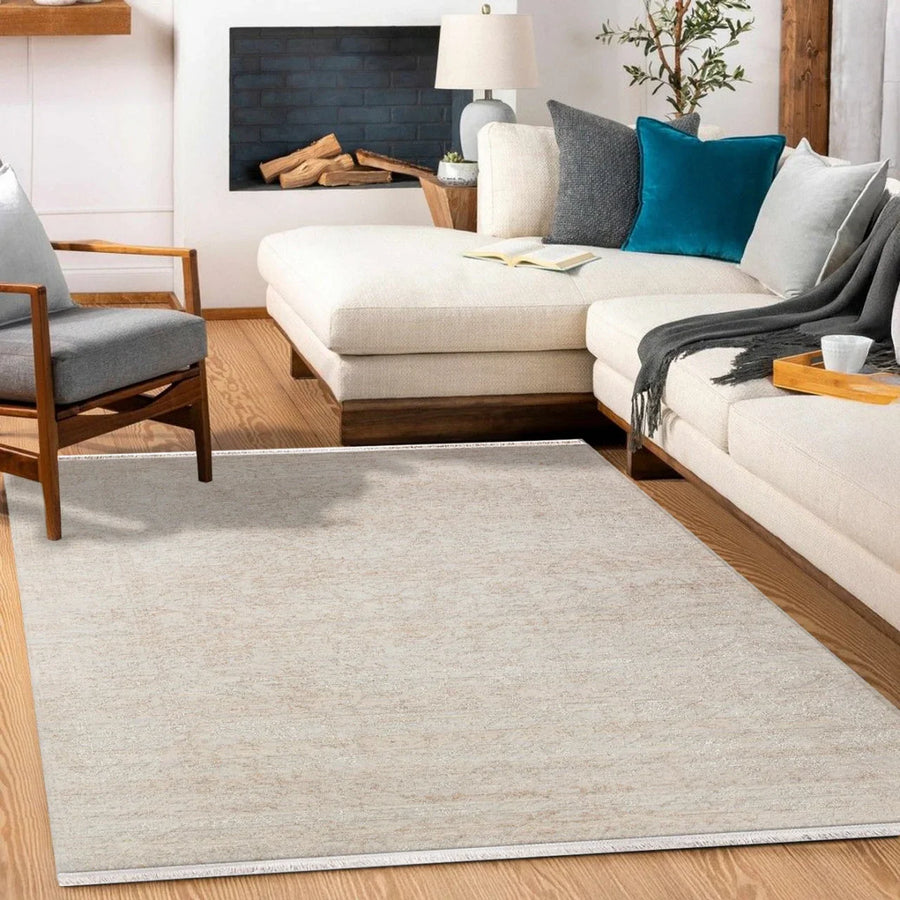 Beyaz Krem Düz Modern Halı - Yıkanabilir - Kaymaz Taban - Pati Dostu