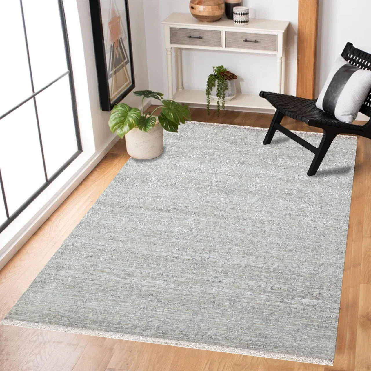 Gri Düz Modern Halı - Yıkanabilir - Kaymaz Taban - Pati Dostu