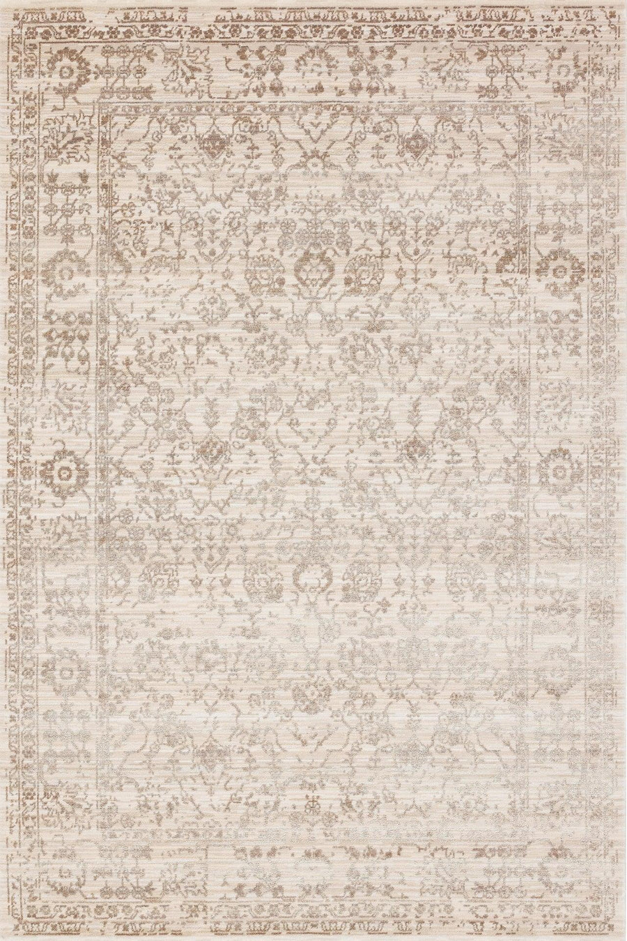 Beige and Brown Floral Distressed Area Rug – in the living room