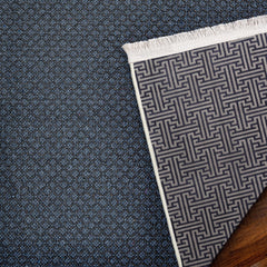 Koyu Mavi Geometrik Modern Etnik Desenli Halı  | Makinada Yıkanabilir | Hav Toz Vermez | Leke Tutmayan | Kaymaz Taban | Dijital Makine Baskı | Salon Yolluk Mutfak Halısı