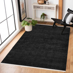 Siyah Geometrik Modern Etnik Desenli Halı  | Makinada Yıkanabilir | Hav Toz Vermez | Leke Tutmayan | Kaymaz Taban | Dijital Makine Baskı | Salon Yolluk Mutfak Halısı