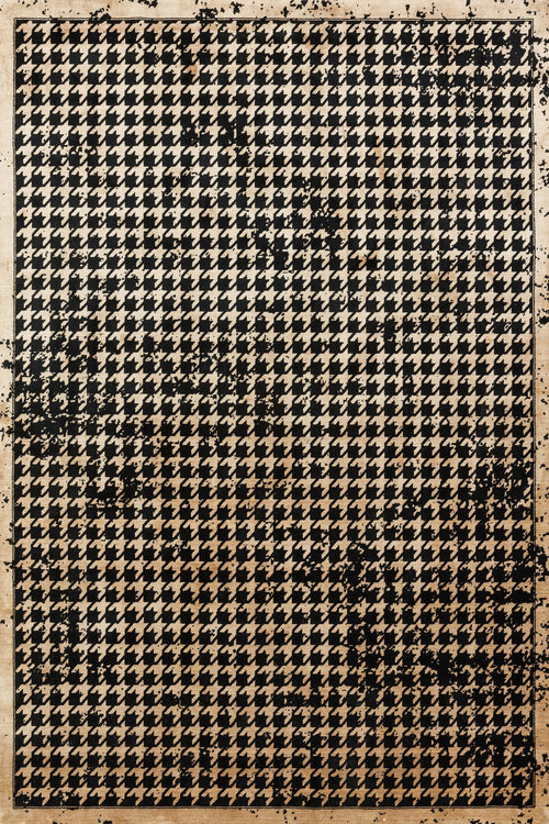 Siyah Kazayağı Modern Etnik Desenli Halı  | Makinada Yıkanabilir | Hav Toz Vermez | Leke Tutmayan | Kaymaz Taban | Dijital Makine Baskı | Salon Yolluk Mutfak Halısı