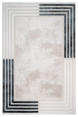 Beige Cream Minimalist Geometric Living Room Rug - Acrylic Machine Woven