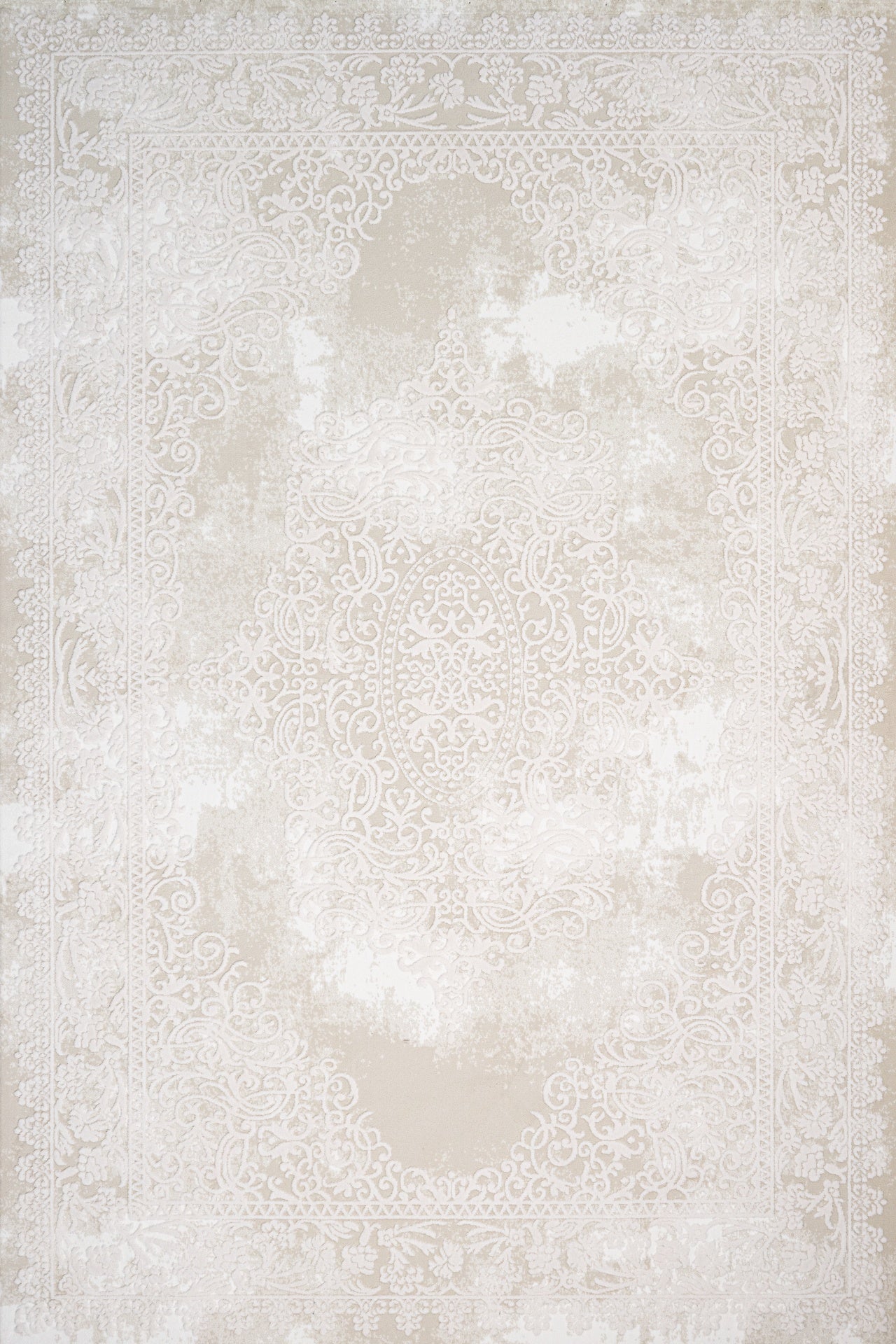 Bej Krem Eskitme Göbekli Halı - Yıkanabilir - Kaymaz Taban - Pati Dostu