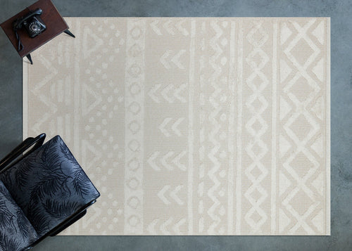 Krem Etnik Modern Etnik Desenli Halı  | Makinada Yıkanabilir | Hav Toz Vermez | Leke Tutmayan | Kaymaz Taban | Dijital Makine Baskı | Salon Yolluk Mutfak Halısı