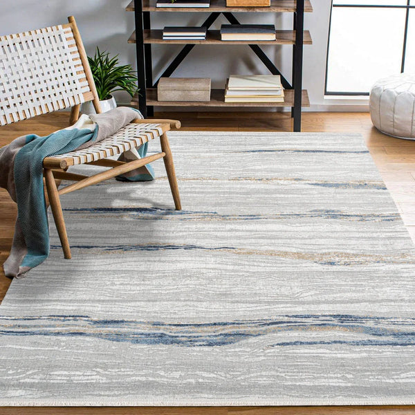 Gri Mavi Minimalist Modern Halı - Yıkanabilir - Kaymaz Taban - Pati Dostu