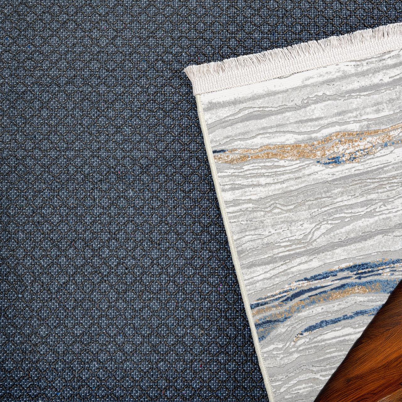 Gri Mavi Minimalist Modern Halı - Yıkanabilir - Kaymaz Taban - Pati Dostu