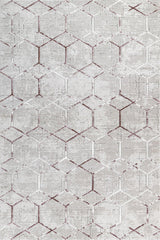 Light Gray Cream Distressed Geometric Living Room Rug - Cotton Digital Print