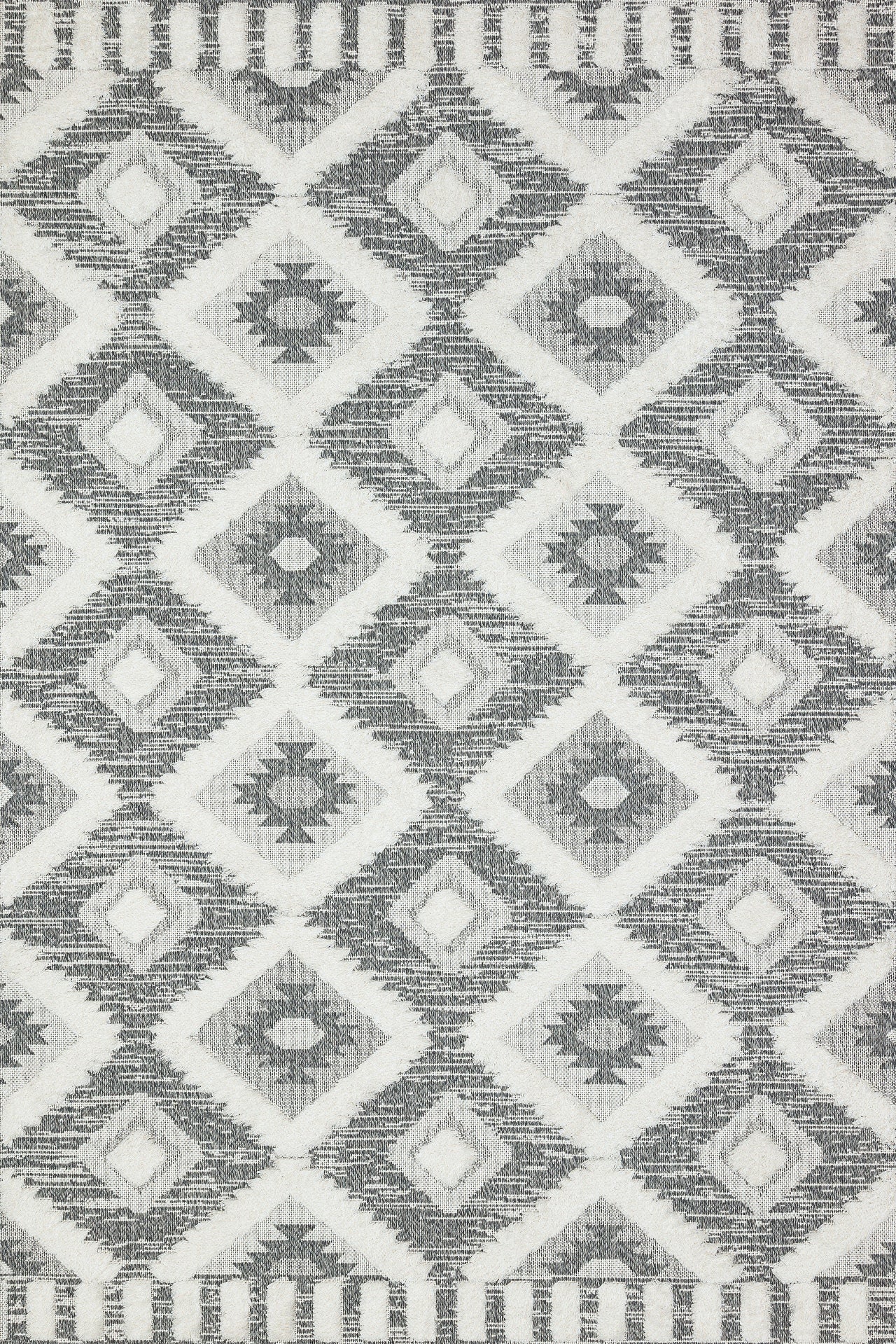 Antrasit Beyaz Baklava Geometrik Halı - Yıkanabilir - Kaymaz Taban - Pati Dostu