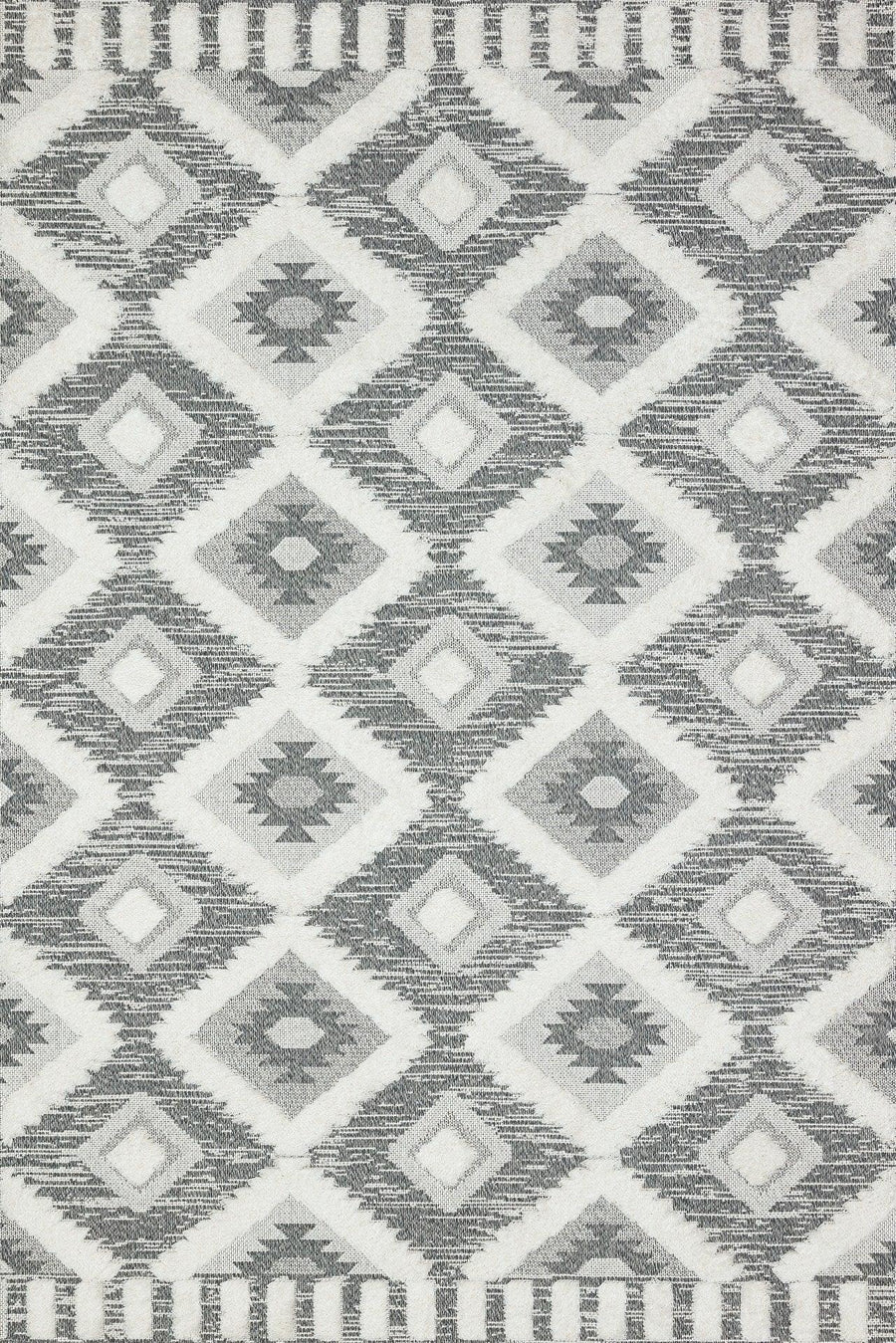 Grey and White Ethnic Geometric Area Rug – image 2