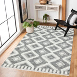 Grey White Bohemian Ethnic Geometric Living Room Rug - Polyester