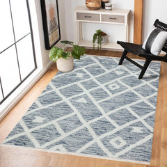 Mavi Etnik Modern Etnik Desenli Halı  | Makinada Yıkanabilir | Hav Toz Vermez | Leke Tutmayan | Kaymaz Taban | Dijital Makine Baskı | Salon Yolluk Mutfak Halısı