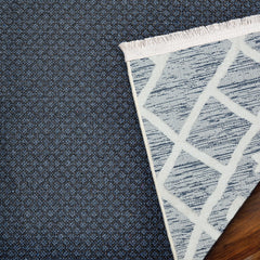 Mavi Etnik Modern Etnik Desenli Halı  | Makinada Yıkanabilir | Hav Toz Vermez | Leke Tutmayan | Kaymaz Taban | Dijital Makine Baskı | Salon Yolluk Mutfak Halısı