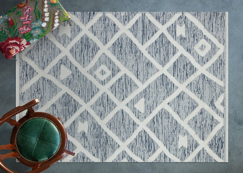 Mavi Etnik Modern Etnik Desenli Halı  | Makinada Yıkanabilir | Hav Toz Vermez | Leke Tutmayan | Kaymaz Taban | Dijital Makine Baskı | Salon Yolluk Mutfak Halısı