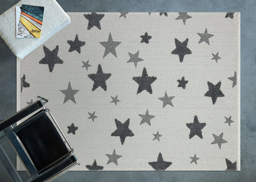 Antrasit Yıldız Modern Etnik Desenli Halı  | Makinada Yıkanabilir | Hav Toz Vermez | Leke Tutmayan | Kaymaz Taban | Dijital Makine Baskı | Salon Yolluk Mutfak Halısı