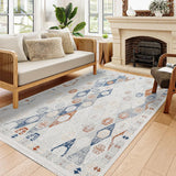 Light Grey Blue Bohemian Ethnic Geometric Living Room Rug - Acrylic