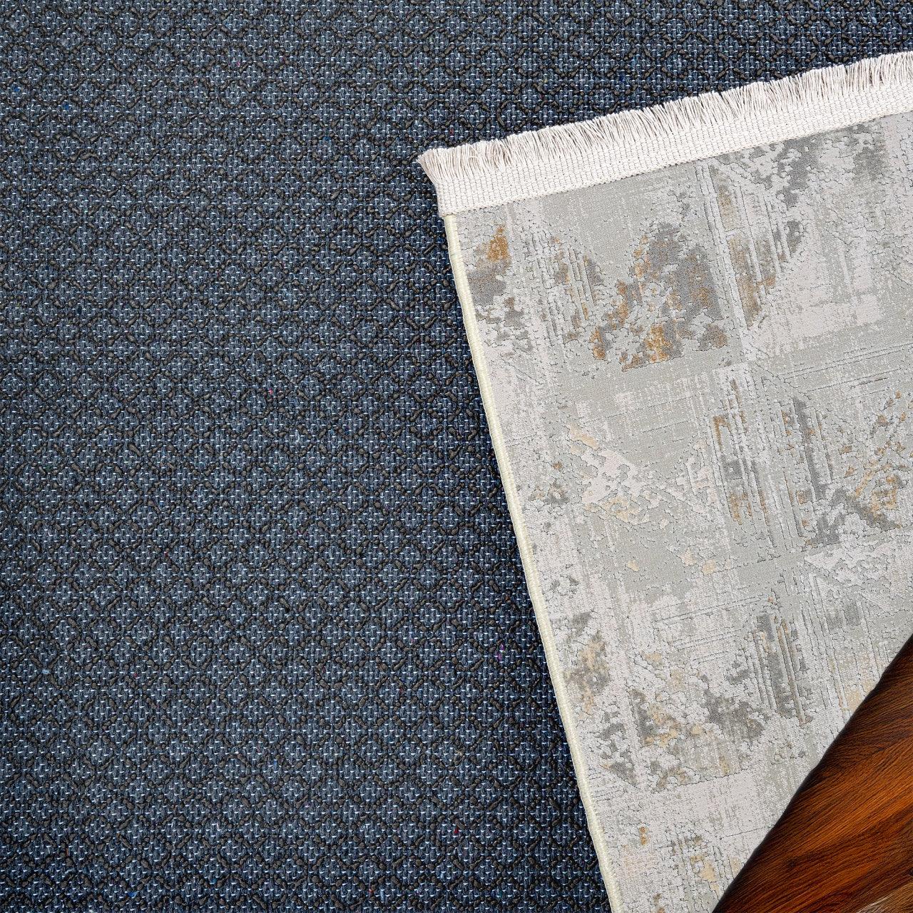 Beyaz Gri Geometrik Minimalist Halı - Yıkanabilir - Kaymaz Taban - Pati Dostu