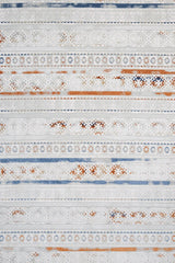 Light Grey Blue Distressed Ethnic Striped Living Room Rug - Cotton