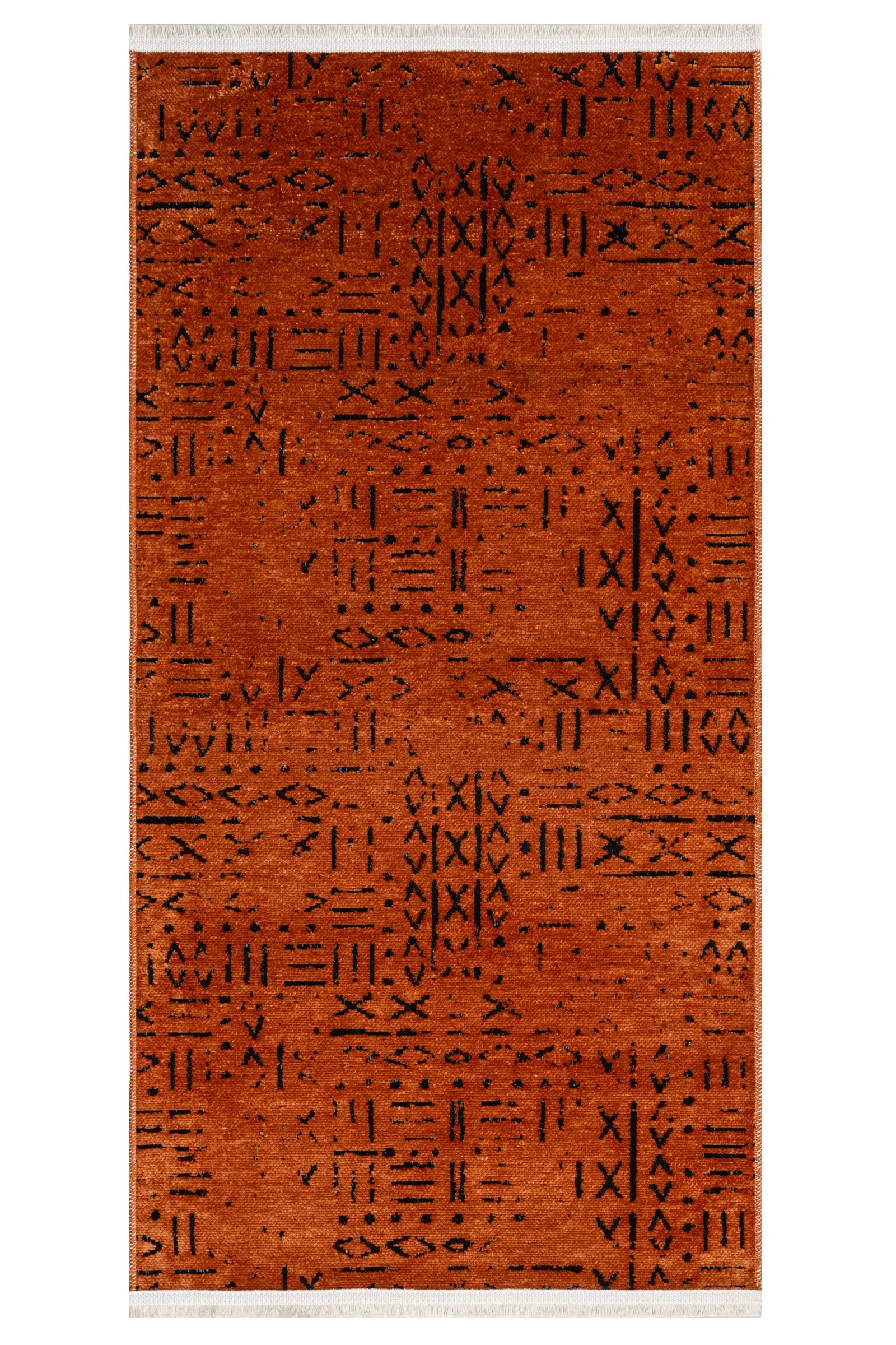 Etnik Motifli Geometrik Triko Halı - Pati Dostu - Toz Vermez