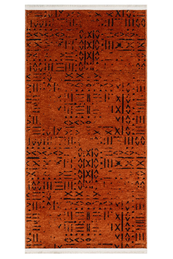 Etnik Motifli Geometrik Triko Halı - Pati Dostu - Toz Vermez