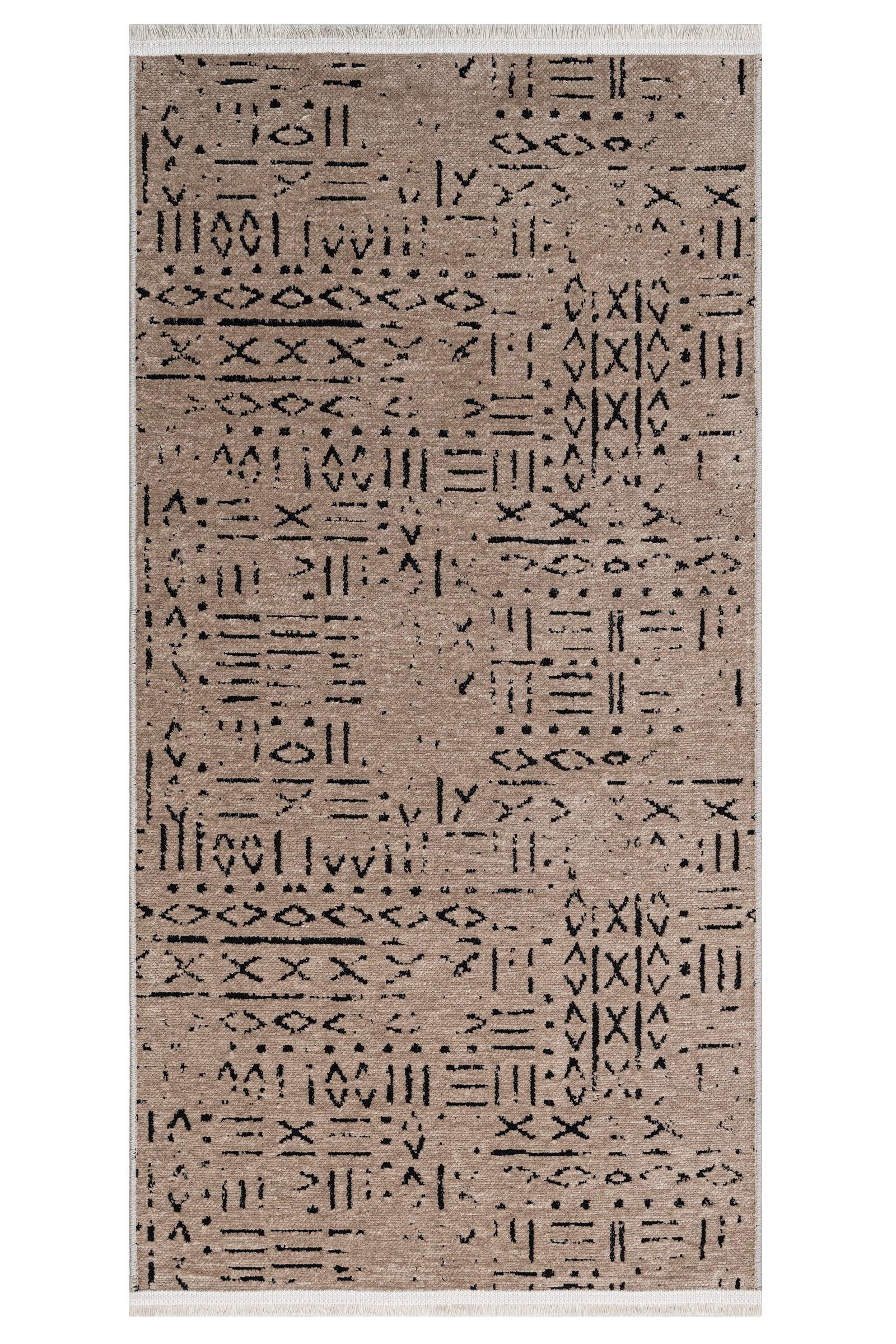 Etnik Desenli Etnik Motifli Triko Halı - Pati Dostu - Toz Vermez