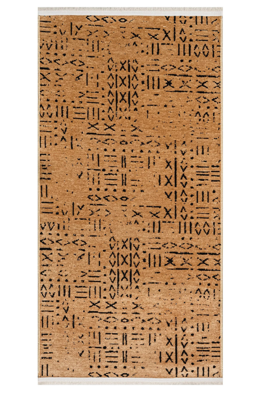 Bohemian Tan Brown Area Rug with Geometric Pattern – in the hallway