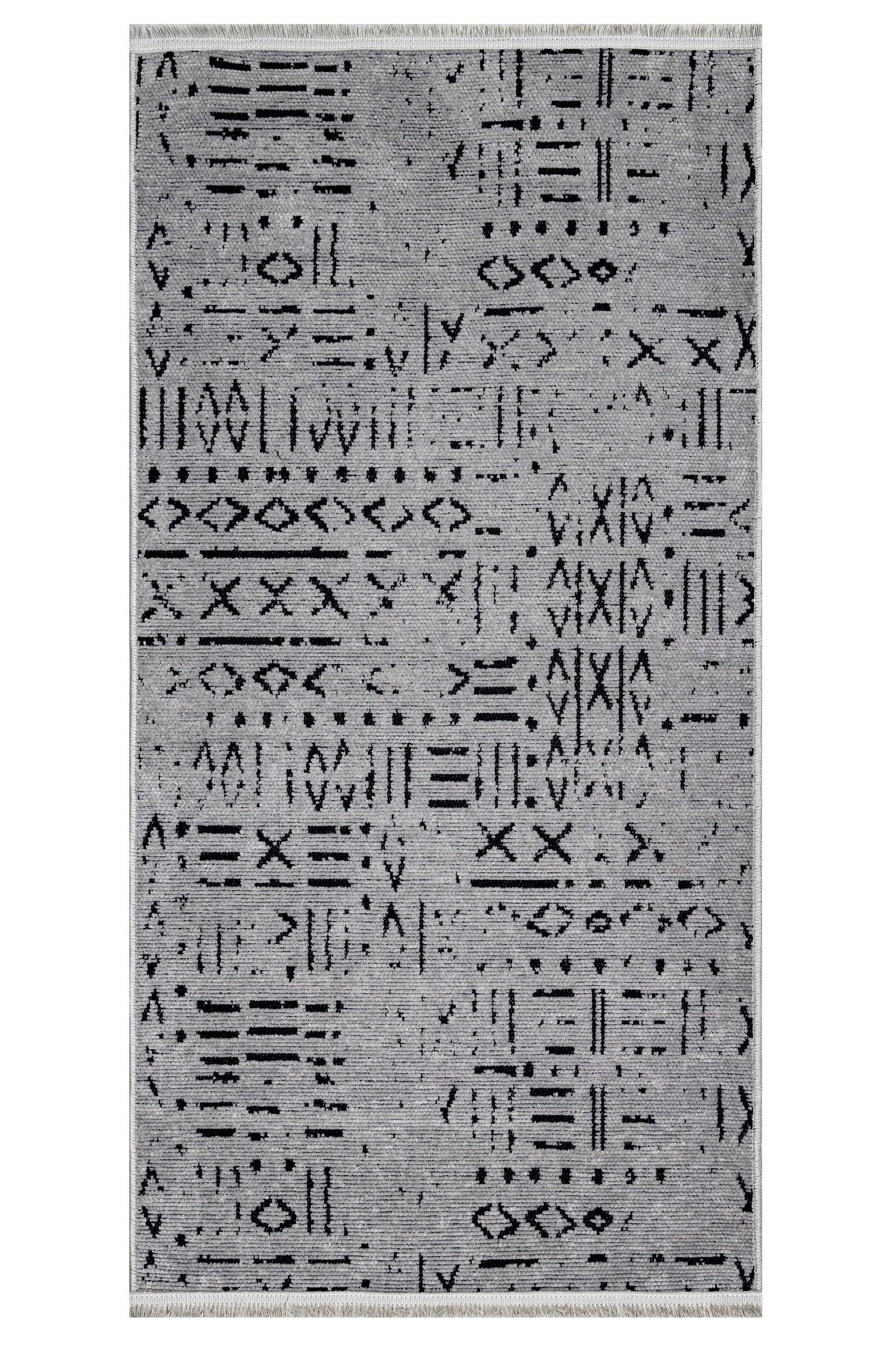 Gri Dokulu Geometrik Triko Halı - Pati Dostu - Toz Vermez