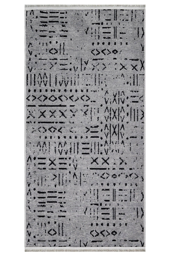 Gri Dokulu Geometrik Triko Halı - Pati Dostu - Toz Vermez