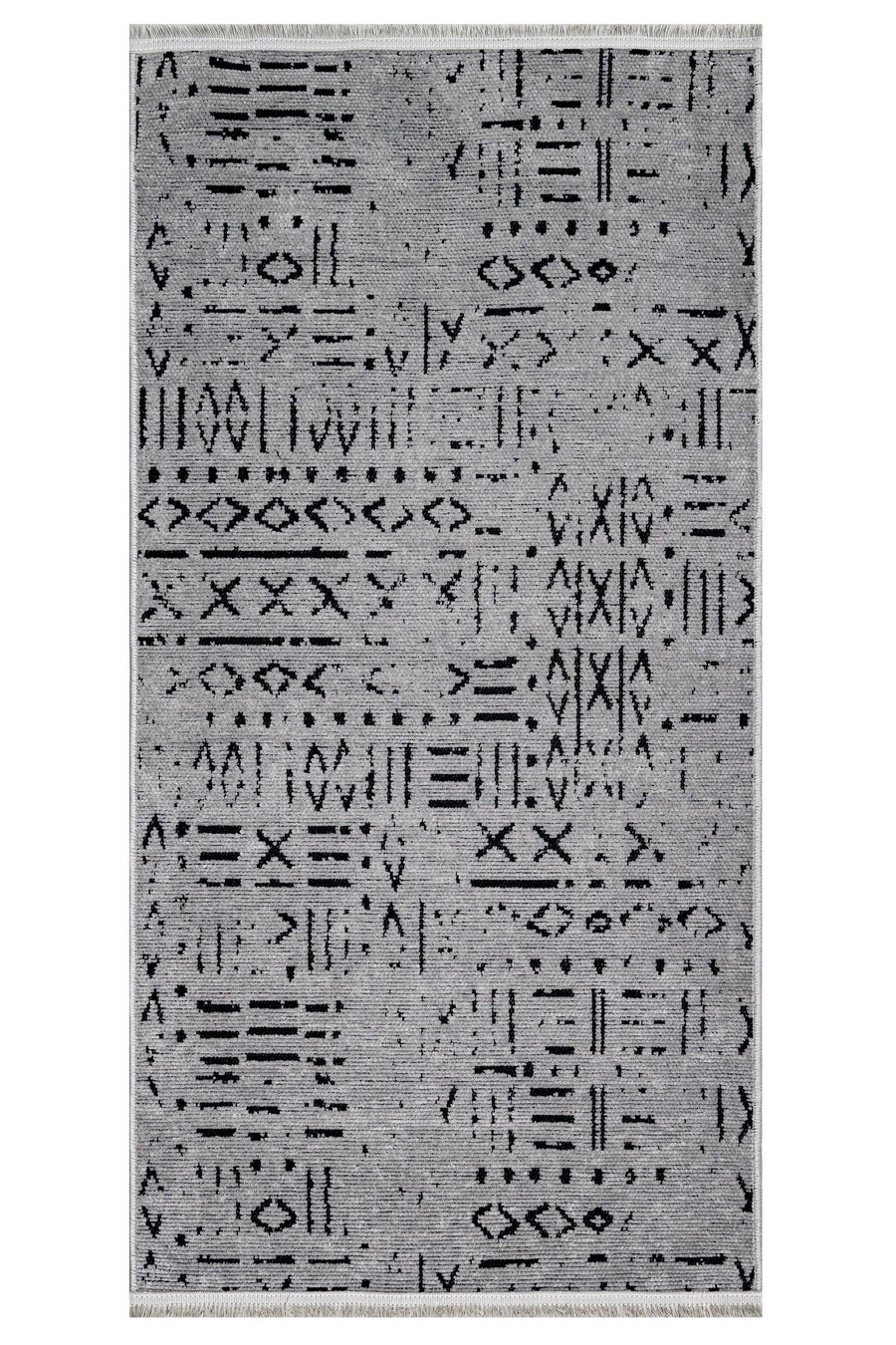 Modern Grey and Black Geometric Area Rug – in the hallway
