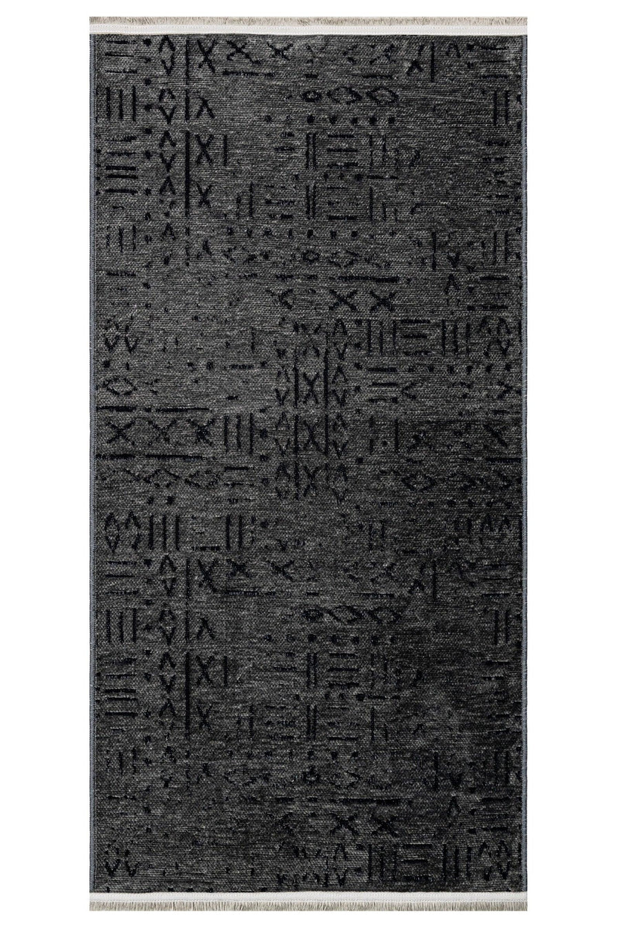 Modern Anthracite Geometric Runner Rug – in the hallway