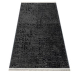 Dark Gray Black Ethnic Geometric Living Room Rug - Polyester