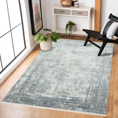 Mavi Soyut Modern Etnik Desenli Halı  | Makinada Yıkanabilir | Hav Toz Vermez | Leke Tutmayan | Kaymaz Taban | Dijital Makine Baskı | Salon Yolluk Mutfak Halısı