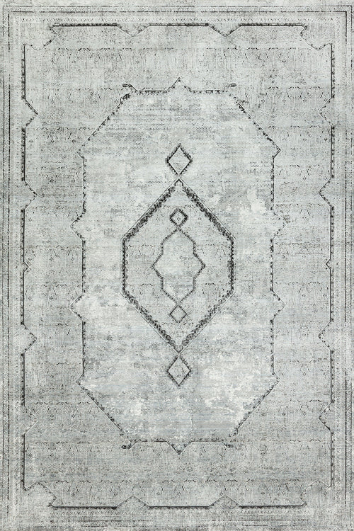 Gri Göbekli Modern Etnik Desenli Halı  | Makinada Yıkanabilir | Hav Toz Vermez | Leke Tutmayan | Kaymaz Taban | Dijital Makine Baskı | Salon Yolluk Mutfak Halısı