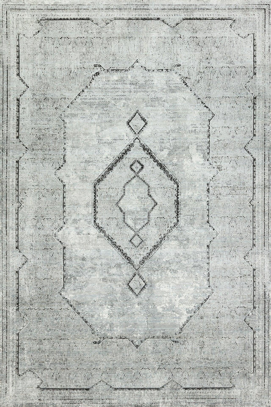 Grey Distressed Geometric Area Rug, Washable – in the living room