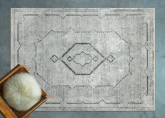 Gri Göbekli Modern Etnik Desenli Halı  | Makinada Yıkanabilir | Hav Toz Vermez | Leke Tutmayan | Kaymaz Taban | Dijital Makine Baskı | Salon Yolluk Mutfak Halısı