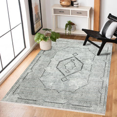 Gri Göbekli Modern Etnik Desenli Halı  | Makinada Yıkanabilir | Hav Toz Vermez | Leke Tutmayan | Kaymaz Taban | Dijital Makine Baskı | Salon Yolluk Mutfak Halısı