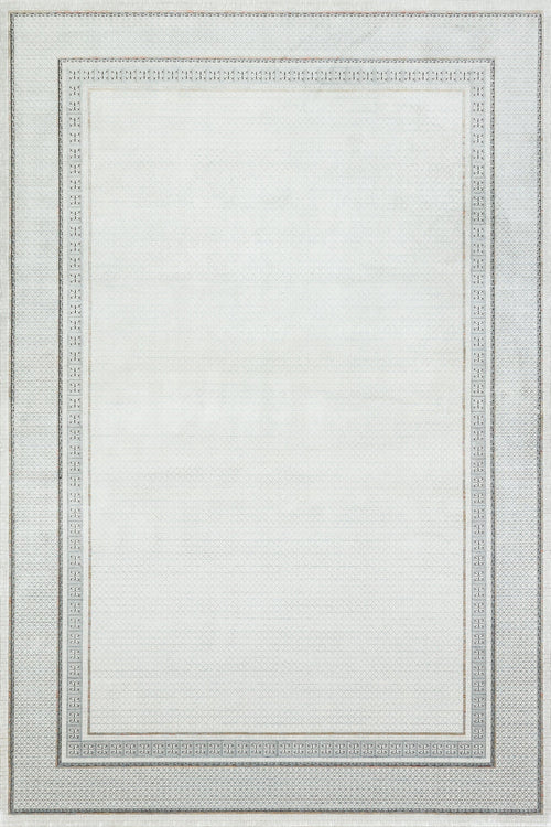 Krem Çerçeveli Modern Etnik Desenli Halı  | Makinada Yıkanabilir | Hav Toz Vermez | Leke Tutmayan | Kaymaz Taban | Dijital Makine Baskı | Salon Yolluk Mutfak Halısı