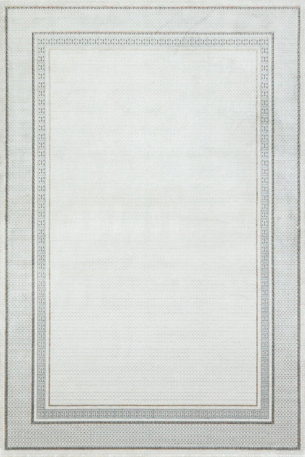 Beyaz Gri Modern Sade Halı - Yıkanabilir - Kaymaz Taban - Pati Dostu