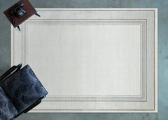 Krem Çerçeveli Modern Etnik Desenli Halı  | Makinada Yıkanabilir | Hav Toz Vermez | Leke Tutmayan | Kaymaz Taban | Dijital Makine Baskı | Salon Yolluk Mutfak Halısı