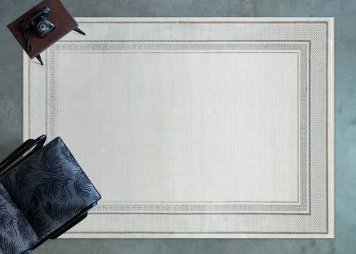 Krem Çerçeveli Modern Etnik Desenli Halı  | Makinada Yıkanabilir | Hav Toz Vermez | Leke Tutmayan | Kaymaz Taban | Dijital Makine Baskı | Salon Yolluk Mutfak Halısı