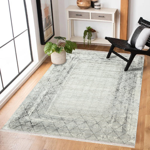 Krem Geometrik Modern Etnik Desenli Halı  | Makinada Yıkanabilir | Hav Toz Vermez | Leke Tutmayan | Kaymaz Taban | Dijital Makine Baskı | Salon Yolluk Mutfak Halısı