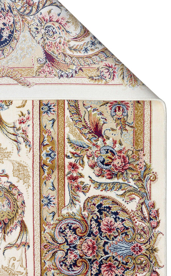 Bej Krem Klasik Saray Viskon Halı - Pati Dostu - Toz Vermez