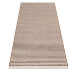 Beige Brown Modern Striped Living Room Rug - Polyester