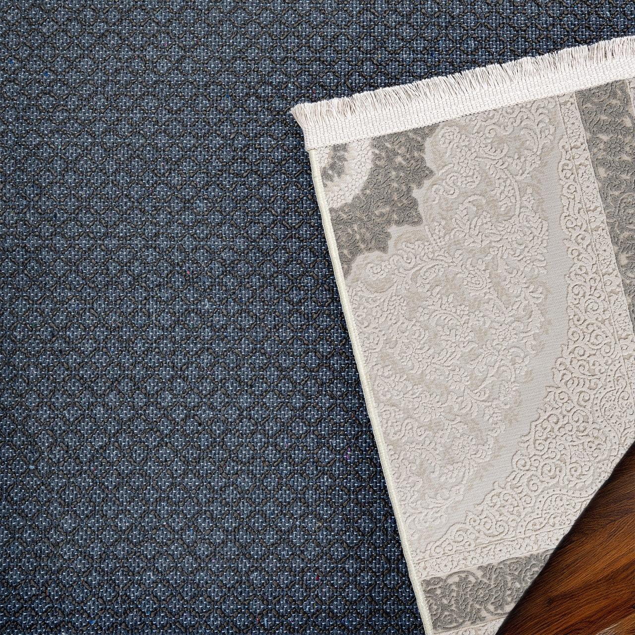 Antrasit Gri Madalyonlu Minimalist Halı - Yıkanabilir - Kaymaz Taban - Pati Dostu