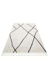 Beyaz Siyah Bohem Geometrik Salon Halısı - Polyester